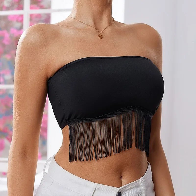 Sexy Strapless Bralette with Tassels for Women - European and American Style Comfortable and Wireless