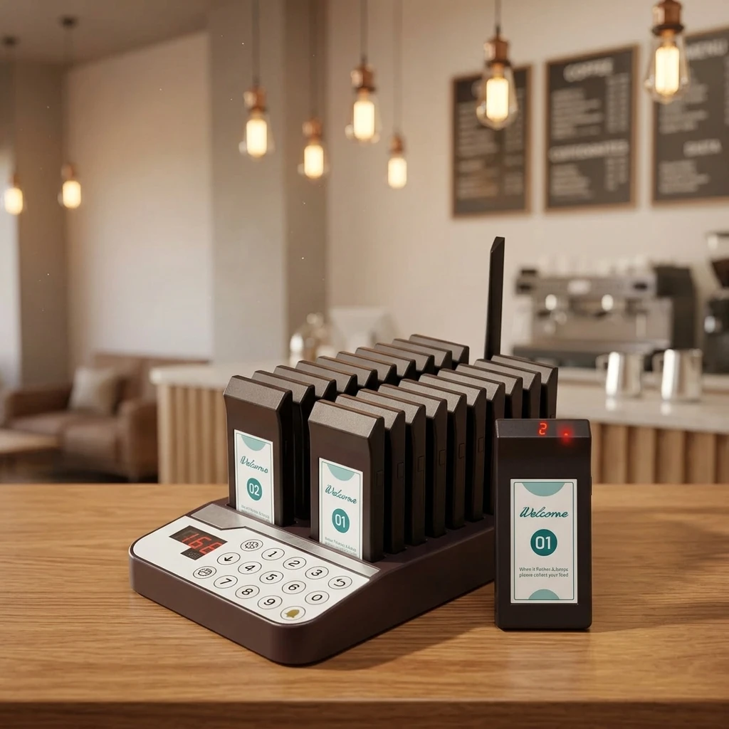 Wireless 433MHz Pager Call System 20 Guest Pagers Flash Beep Vibration Alerts 300m Range Buzzer Restaurant Food Truck Clinic