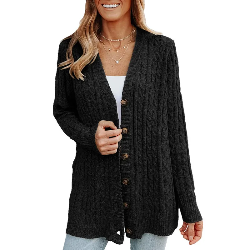 2024 Autumn/Winter New Mid Length Knitted Cardigan Sweater Women's Long Sleeve