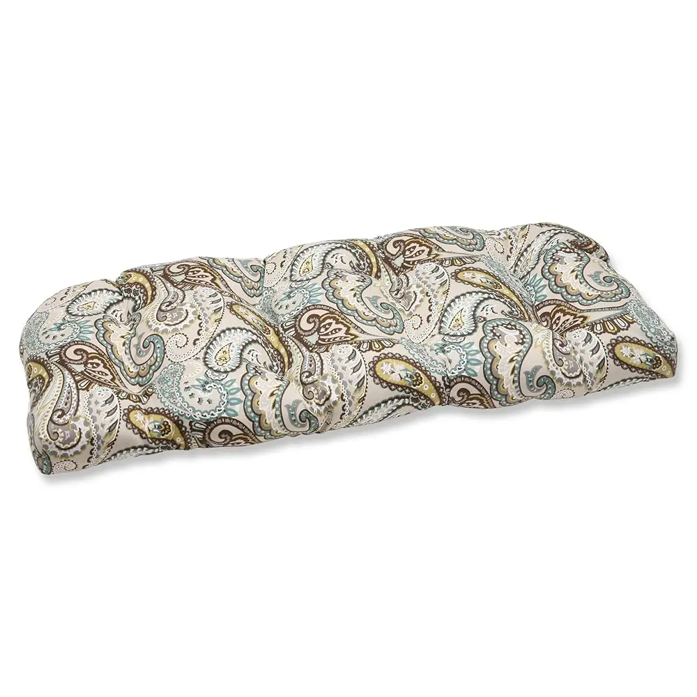 

Paisley Indoor/Outdoor Sofa Setee Swing Cushion, Tufted, Weather, And Fade Resistant, 19"" X 44"", Blue/Brown Tamara Quartz,