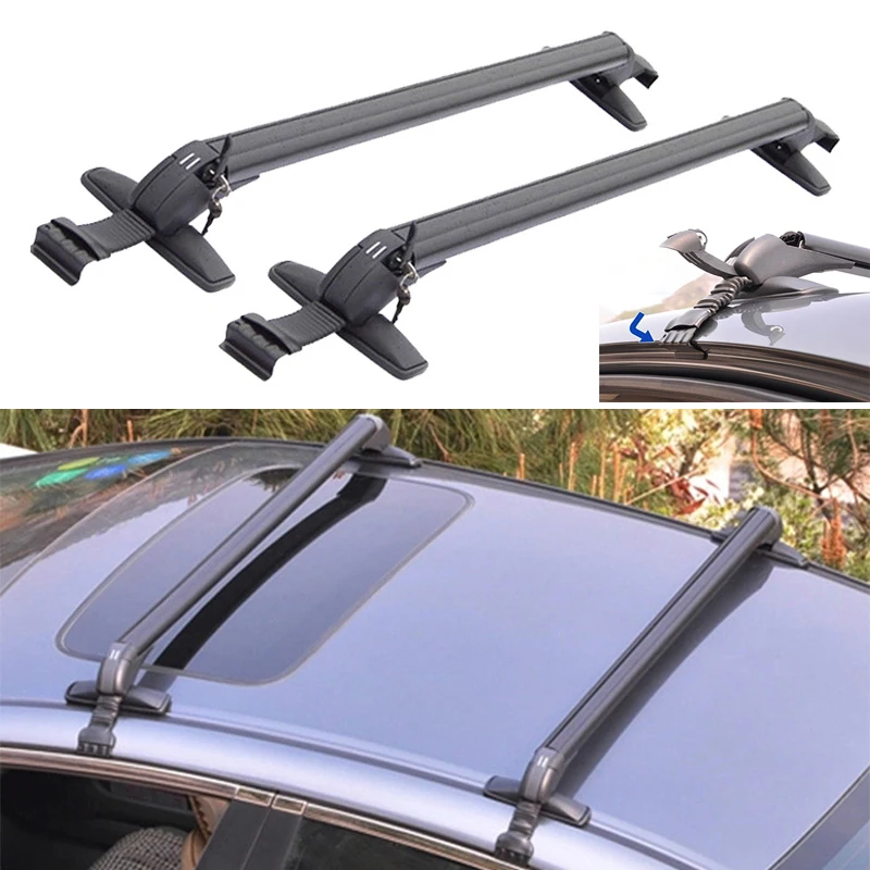 1 Pair Universal Vehicle Car Roof Mounting Rack Rail Bar Black Aluminum Luggage Carrier with Lock Top Car Rack