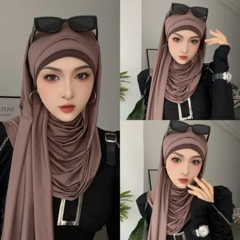 

2025 Modal Hat Muslim Hijab Instant Sport Cap With Earrings