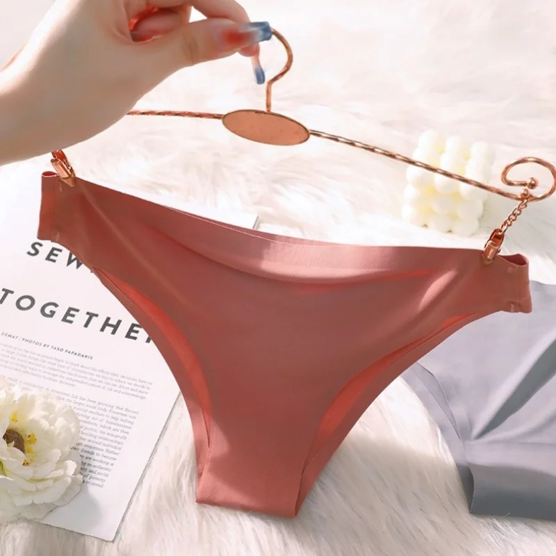 4 قطعة/المجموعة الحرير الجليد البرازيلي سراويل النساء سلس الملابس الداخلية منخفضة الخصر السروال الإناث بلون ملخصات مثير الملابس الداخلية #3
