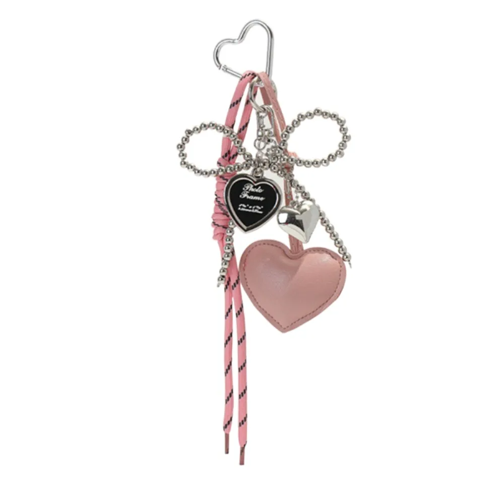 

Ins Glossy Leather Pearl Bow Keyring Y2k Long Tassel 3D Bowknot Keychain Handmade Bag Charms Love Heart Backpack Pendant Gift