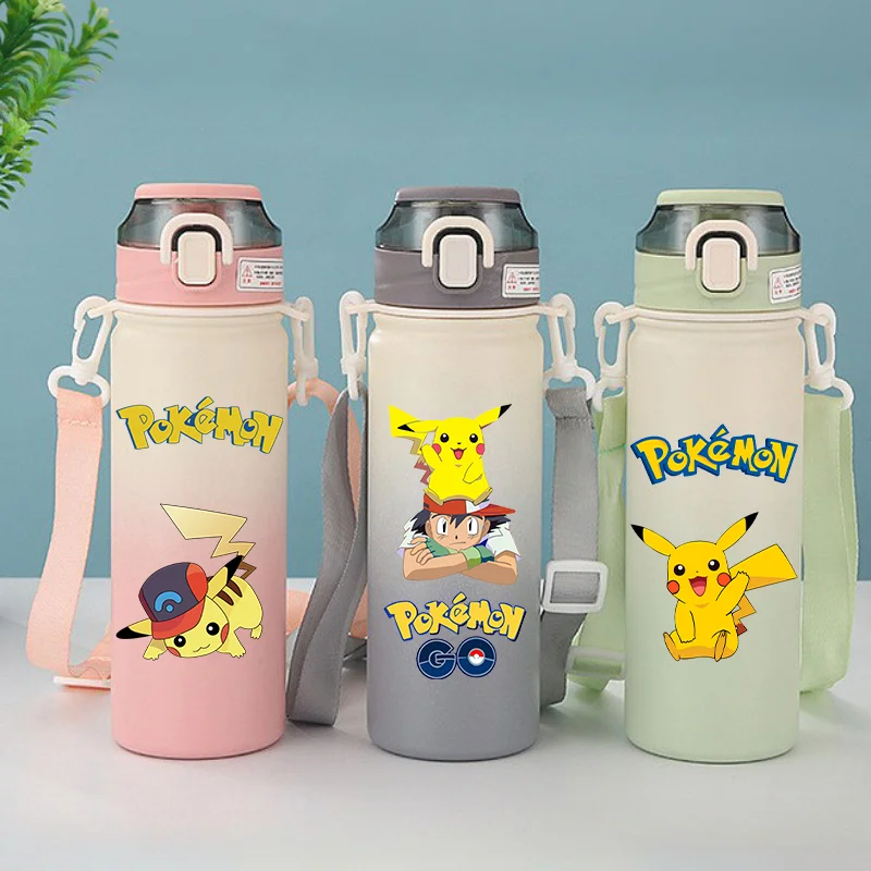 Pokemon 600ML Stainless Steel Insulated Childrens Drinking Bottle Gradient Water Bottle Portable Straw Cup Aldult Large Capacity