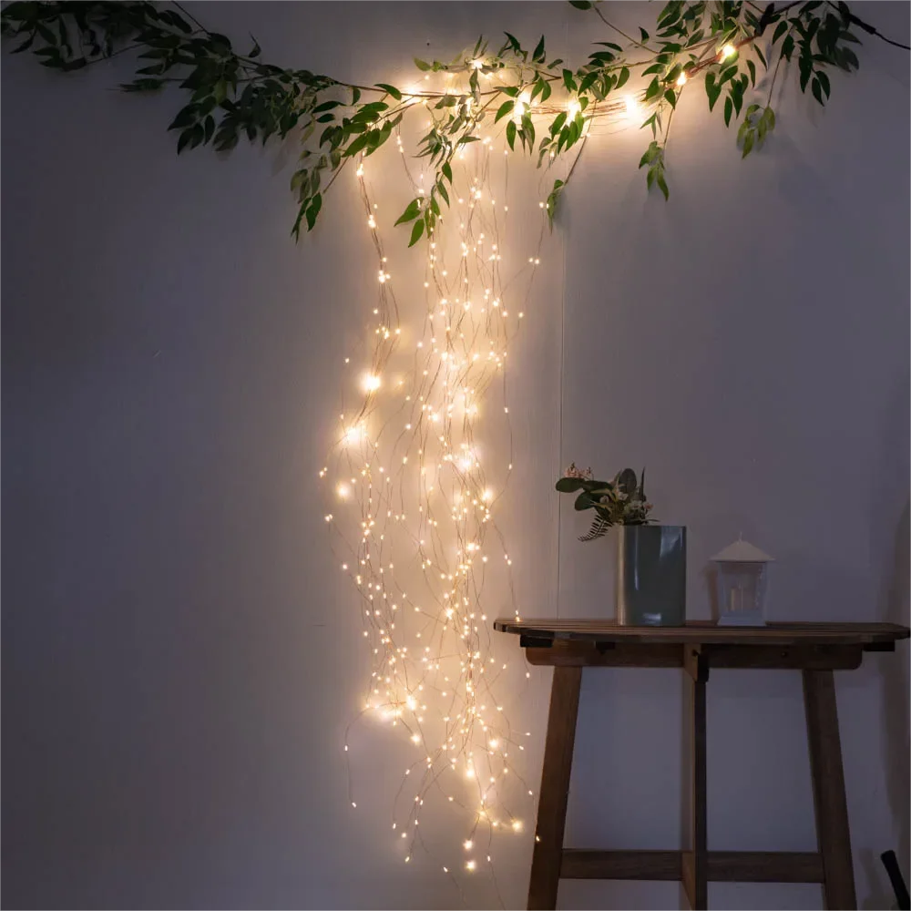 600 LED Waterfall Sring Lights Indoor Bedroom Decoration Christmas Fairy Lights Plug in Holiday Lighting Curtain decor Lamp room