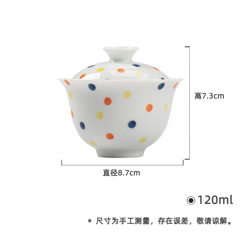 

Jade Clay White Porcelain Hand-Painted Polka Dot Ceramic Gaiwan Kung Fu Set Household Modern Simple Thin-Walled Tea Bowl