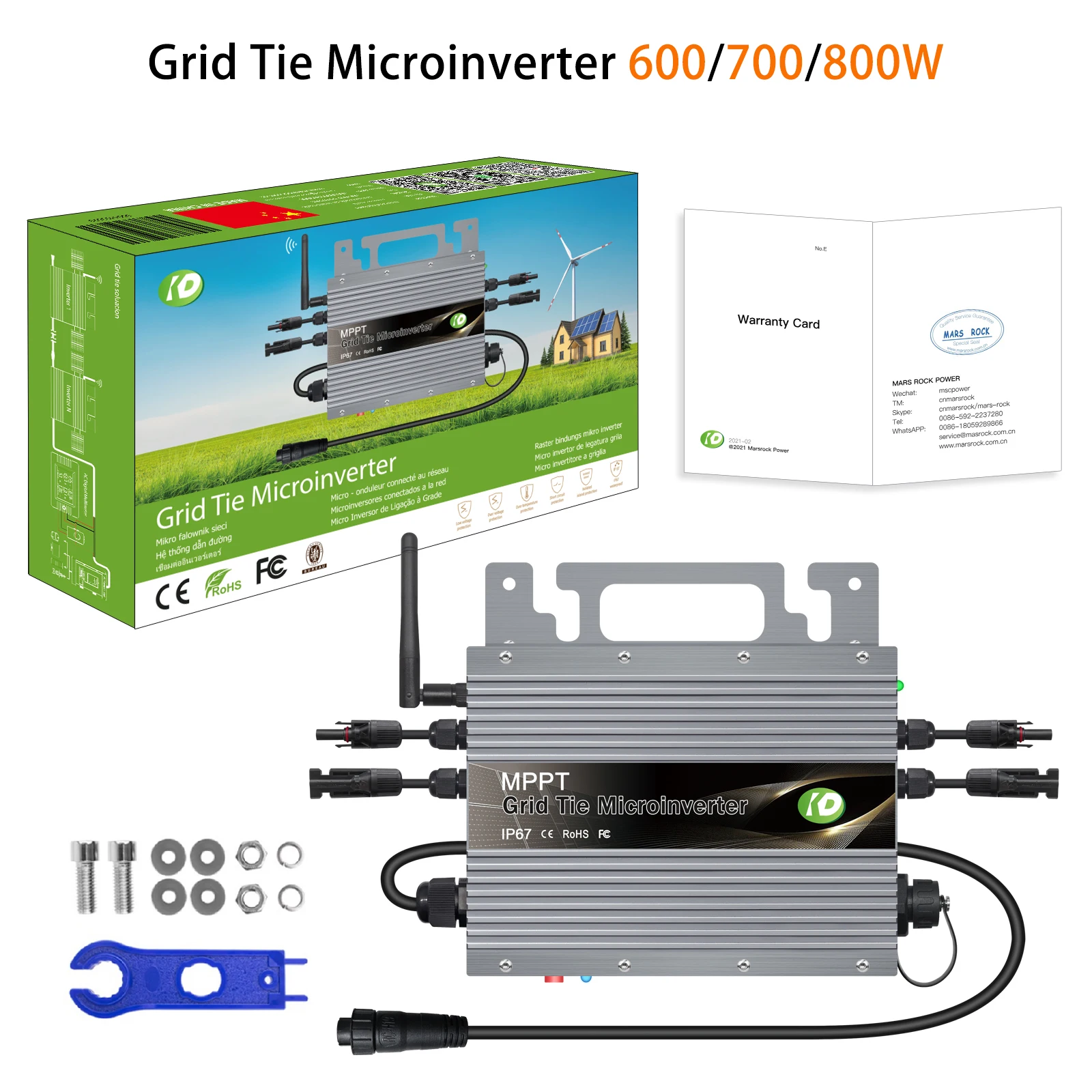 800W 20~60V DC MPPT Solar Grid Connected Micro Inverter, IP65 Waterproof and Equipped With WiFi Smart, Intelligent Inverter