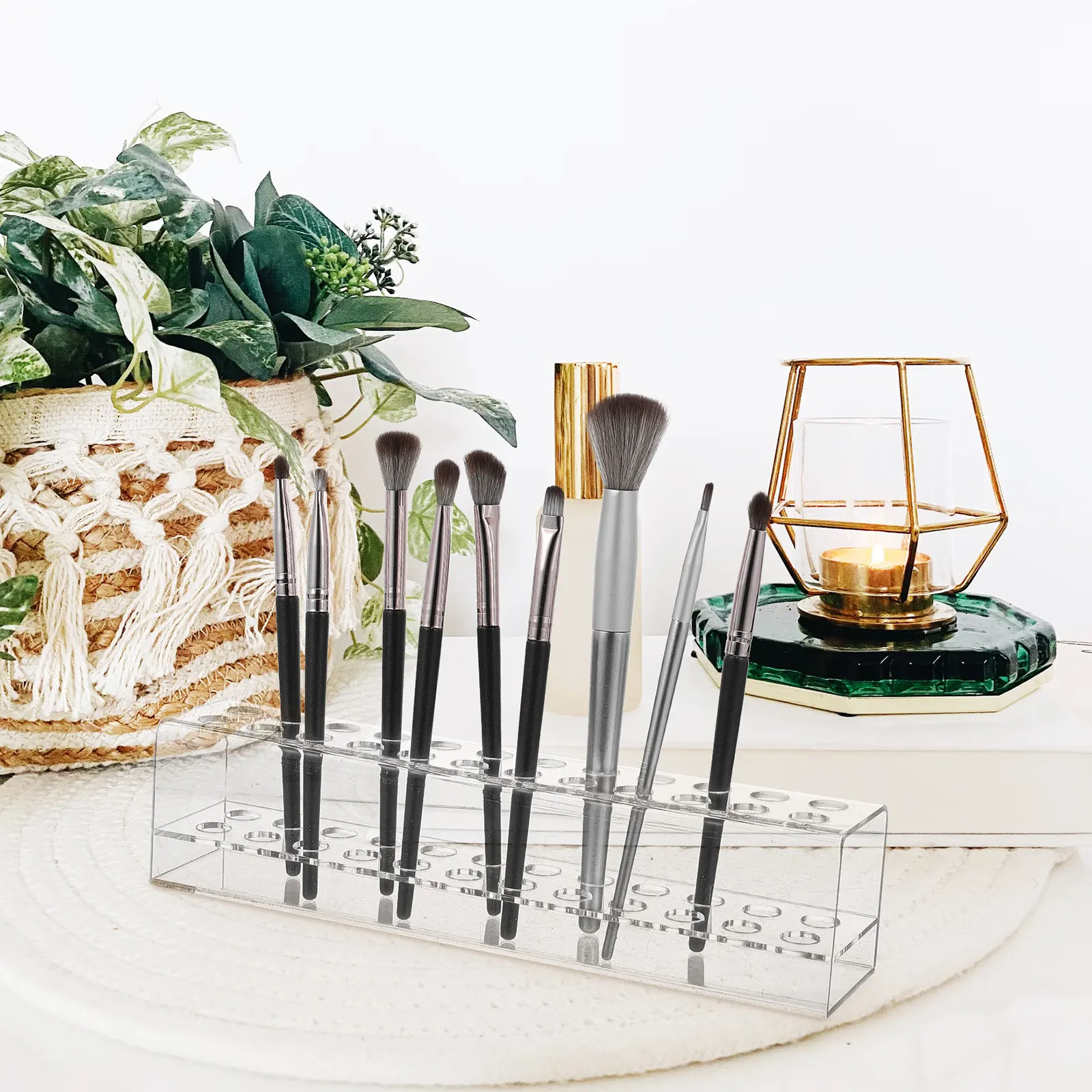 Acrylic Multi-Slot Pen Organizer Stationery Display Stand Holder for Makeup Brushes Cosmetics Pen Holder Stationery Supplies