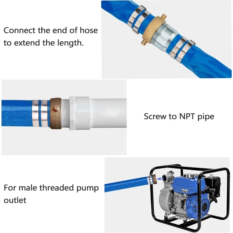 3" ID X 50 Ft Pool Backwash Hose, Heavy Duty Reinforced Blue PVC Lay Flat Water Discharge Pump Hoses for Swimming Drain Pools