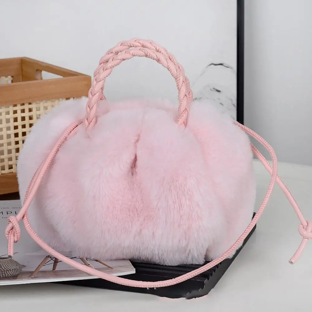 Bolsos cruzados de felpa de calabaza rosa para mujer, nuevo bolso de mano, Material de felpa sintética, bolsos de nubes plisados de nicho a la moda