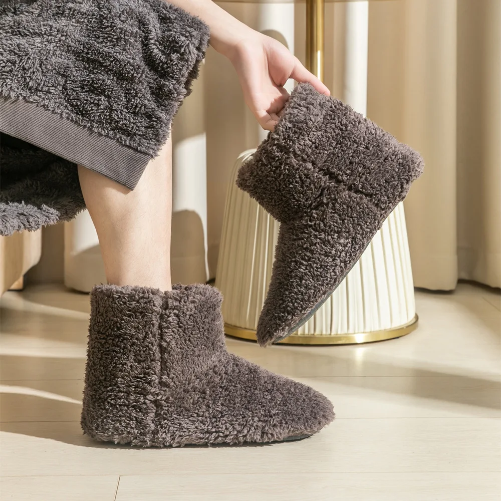 Warm Faux Fur Slippers Women Men Winter Shoes Indoor Home Soft Plush Footwear Solid Color Girls Boys House Floor Fluffy Boots