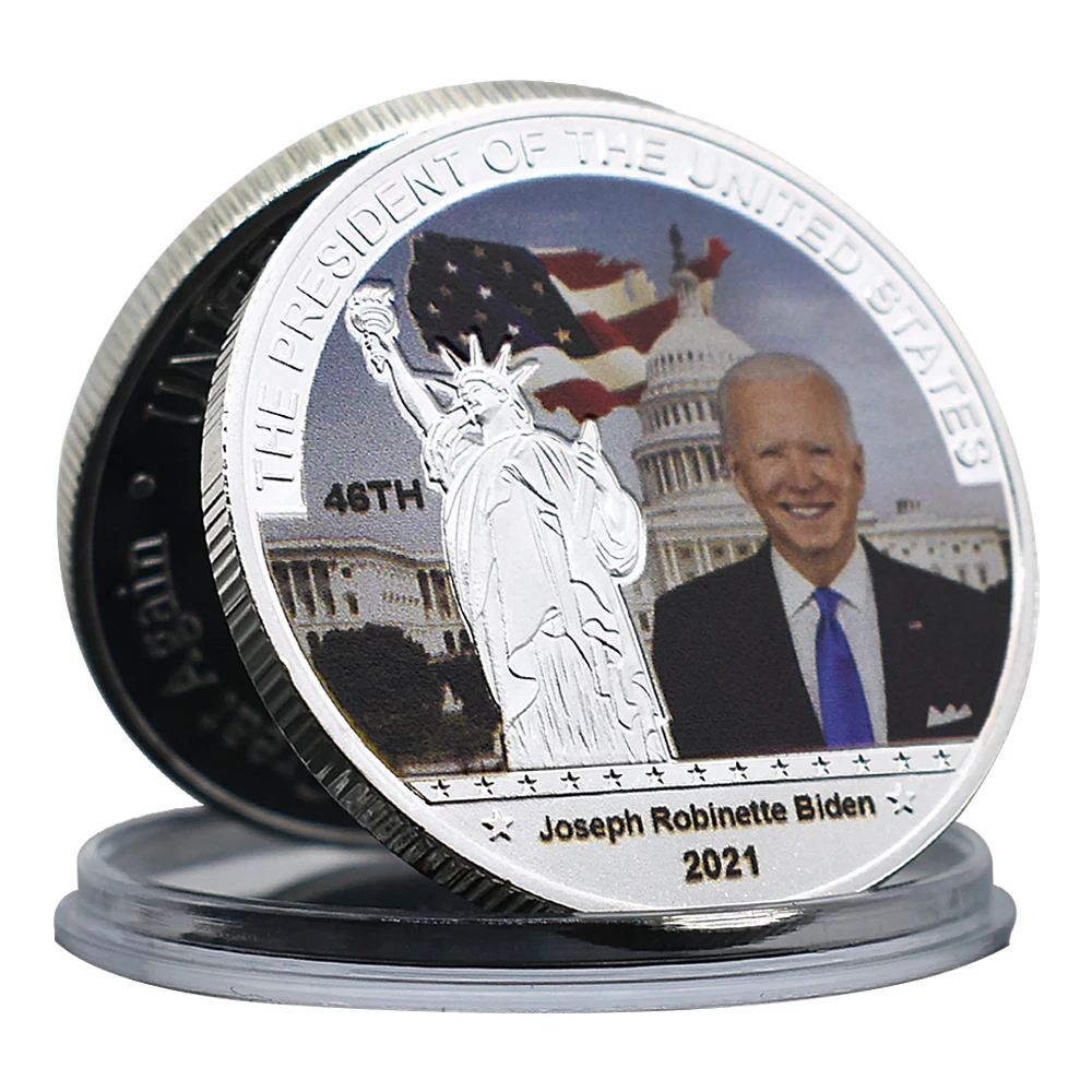 46 US Presidents Commemorative Coins Biden Trump Silver Plated Challenge Coins Embossed Craft Collectable Gift