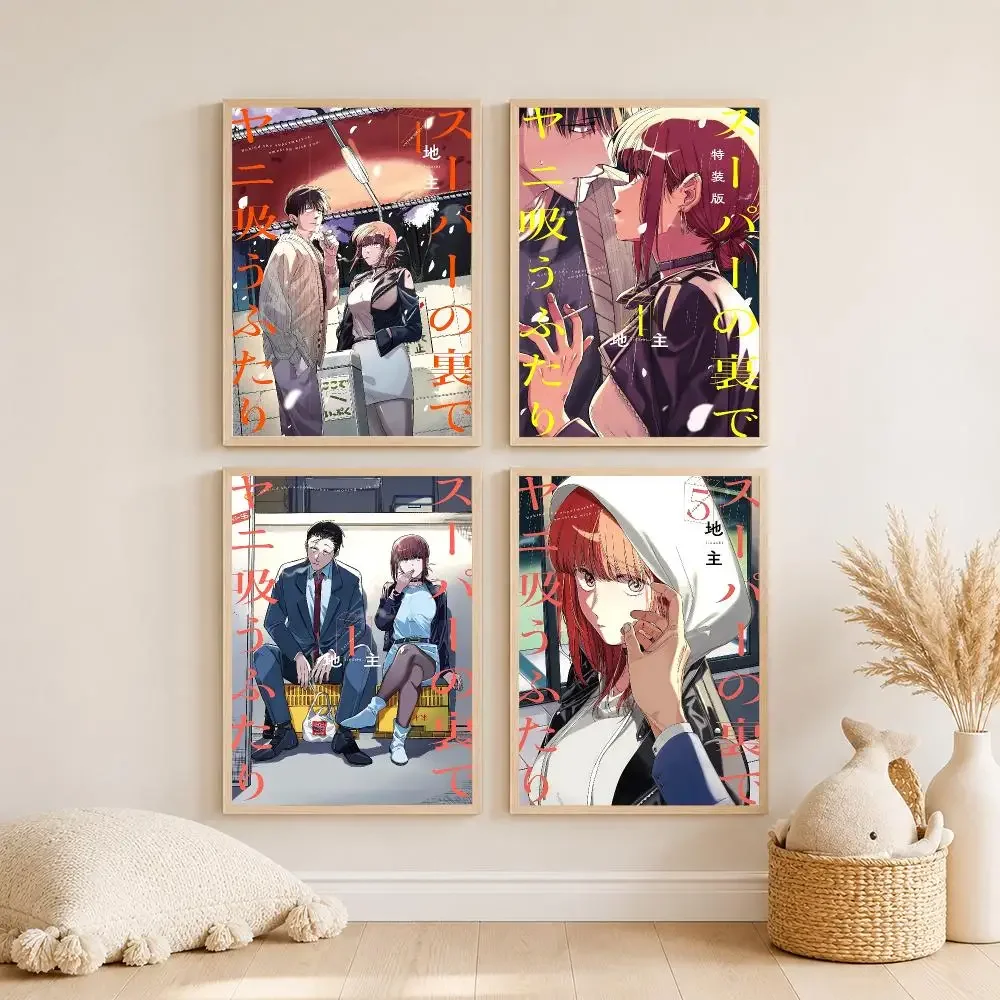 Classic Anime S-Smoking Behind the Supermarket with You Poster Self Adhesive Wall Art Decor for Room Home Decor Halloween Gift