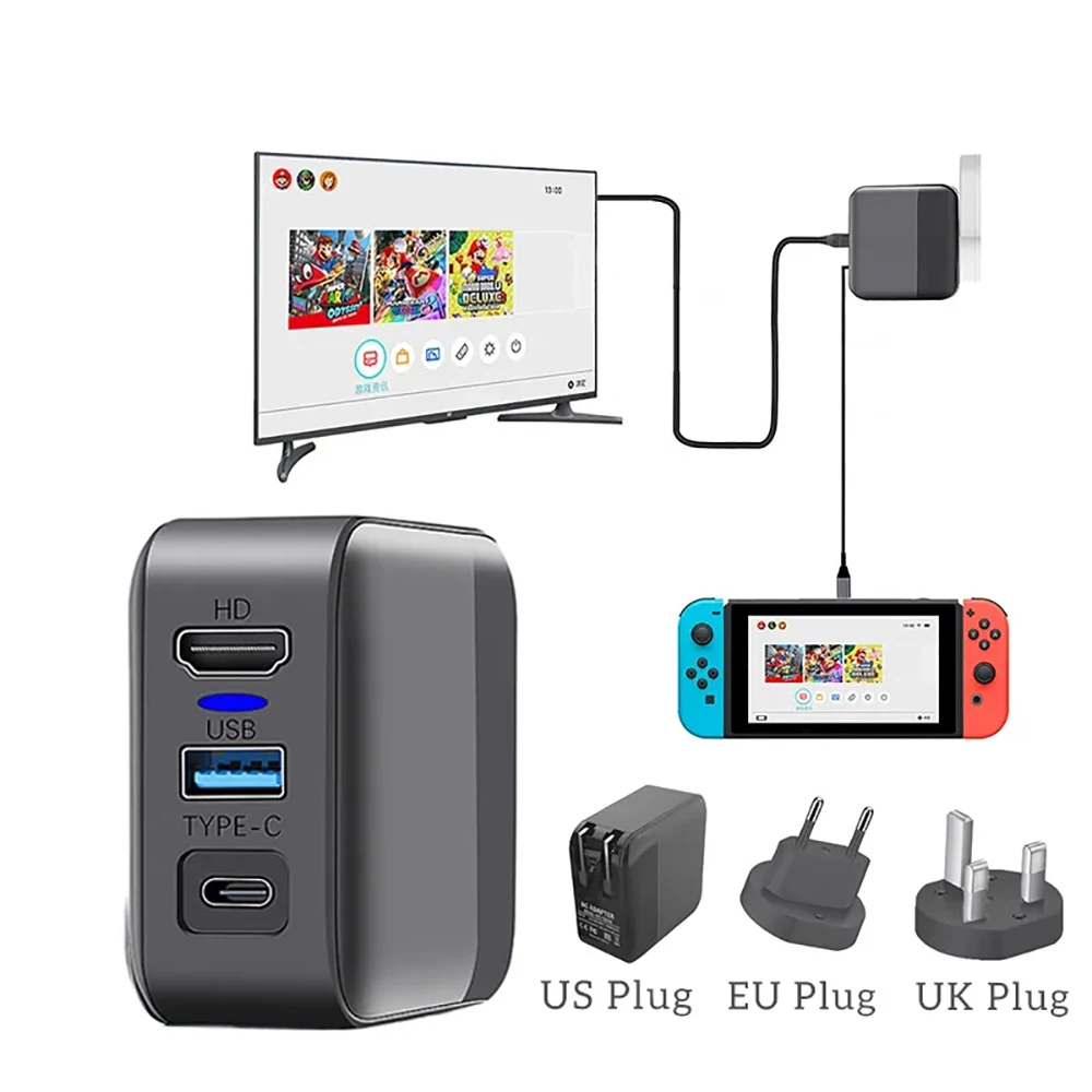 

3 in 1 Multifunction Charging Dock AC Adapter USB 3.0 Type-C HD Connector TV Converter for Nitendo Nintendo Switch Game Console