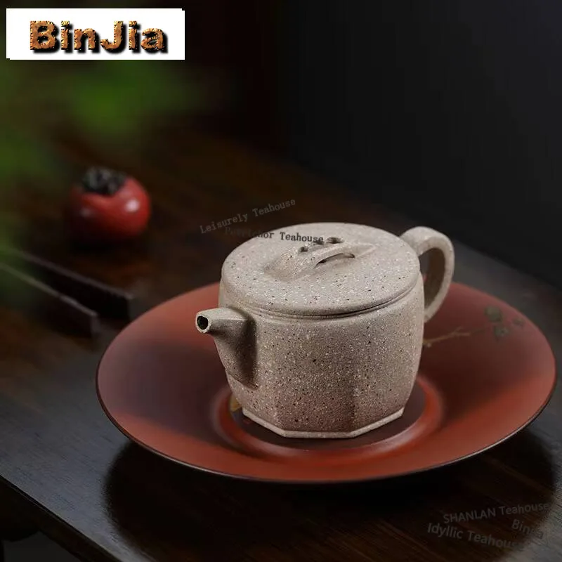 270ml Yixing Purple Clay Teapot Handmade Hexagonal Large Caliber Pot Raw Ore Coarse Sand White Jade Segment Mud Kettle Zisha Tea