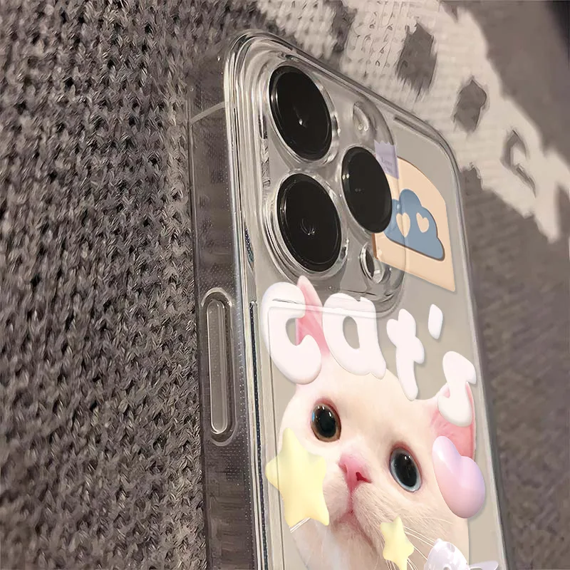 INS Cute Cat Animal Phone Case For iPhone 13 11 12 14 15 16 Pro Max X XS Max XR SE 2020 7 8 Plus Soft Silicone Protective Cover