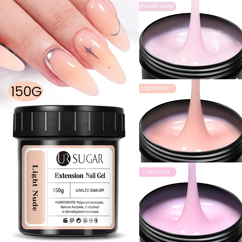 UR SUGAR 150g Jelly Gel Nail Extension Gel Milky White Nude Pink Fast Building UV Nail Hard Gels Self Leveling Construction Gel