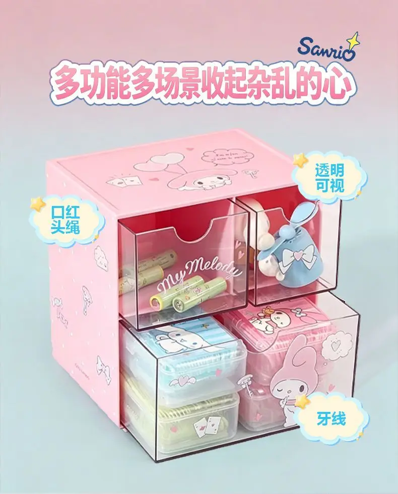 Official Themed Three Grid Drawer Storage Box Clear Multi Compartment Cute Desktop Organizer For Dorm Bedroom