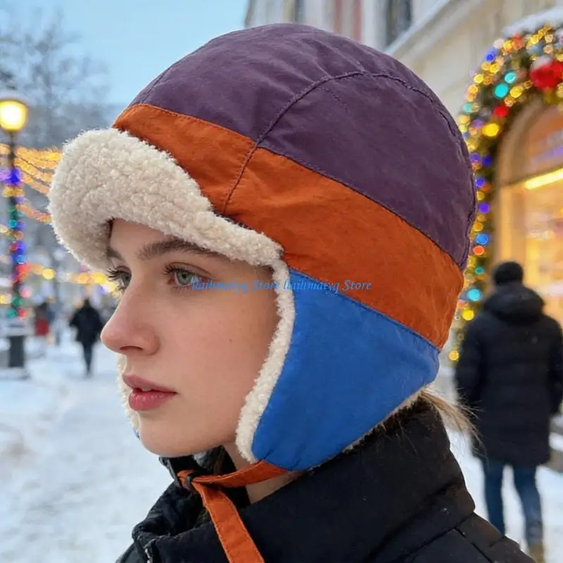 

573B Padded Trapper Hat Adjustable Strap Winter Warm Hat For Adult Daily Motorcycling