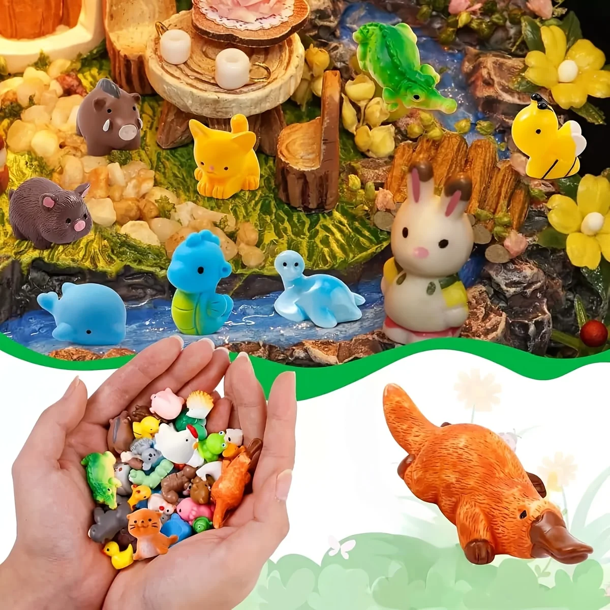 50/100 Pcs Mini Animal Figurines, Colorful Resin Duck Rabbit Bear Chick for Garden, Aquarium, Dollhouse & Party Favors view 3