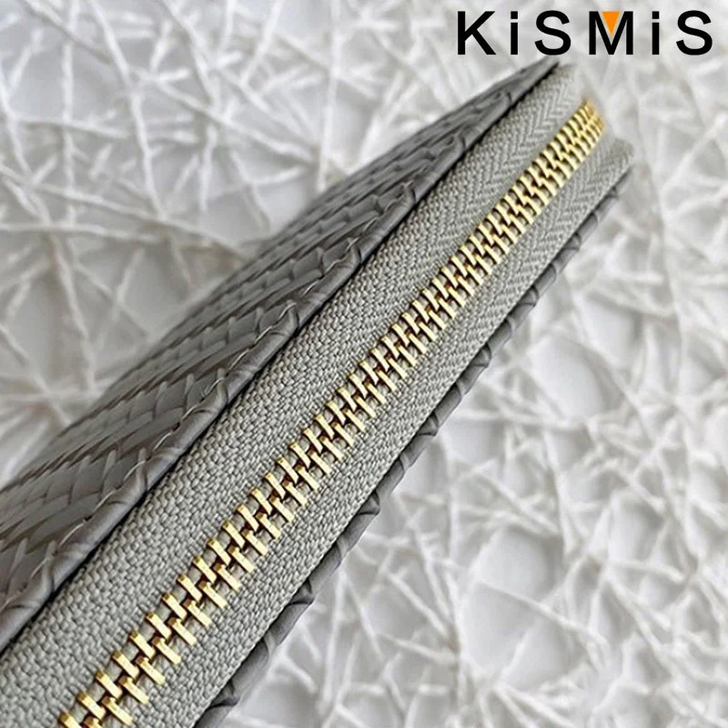 KISMIS New Medium and Long Zipper Women\'s Wallet - European and American Style Fashion with Pu Leather Woven Design