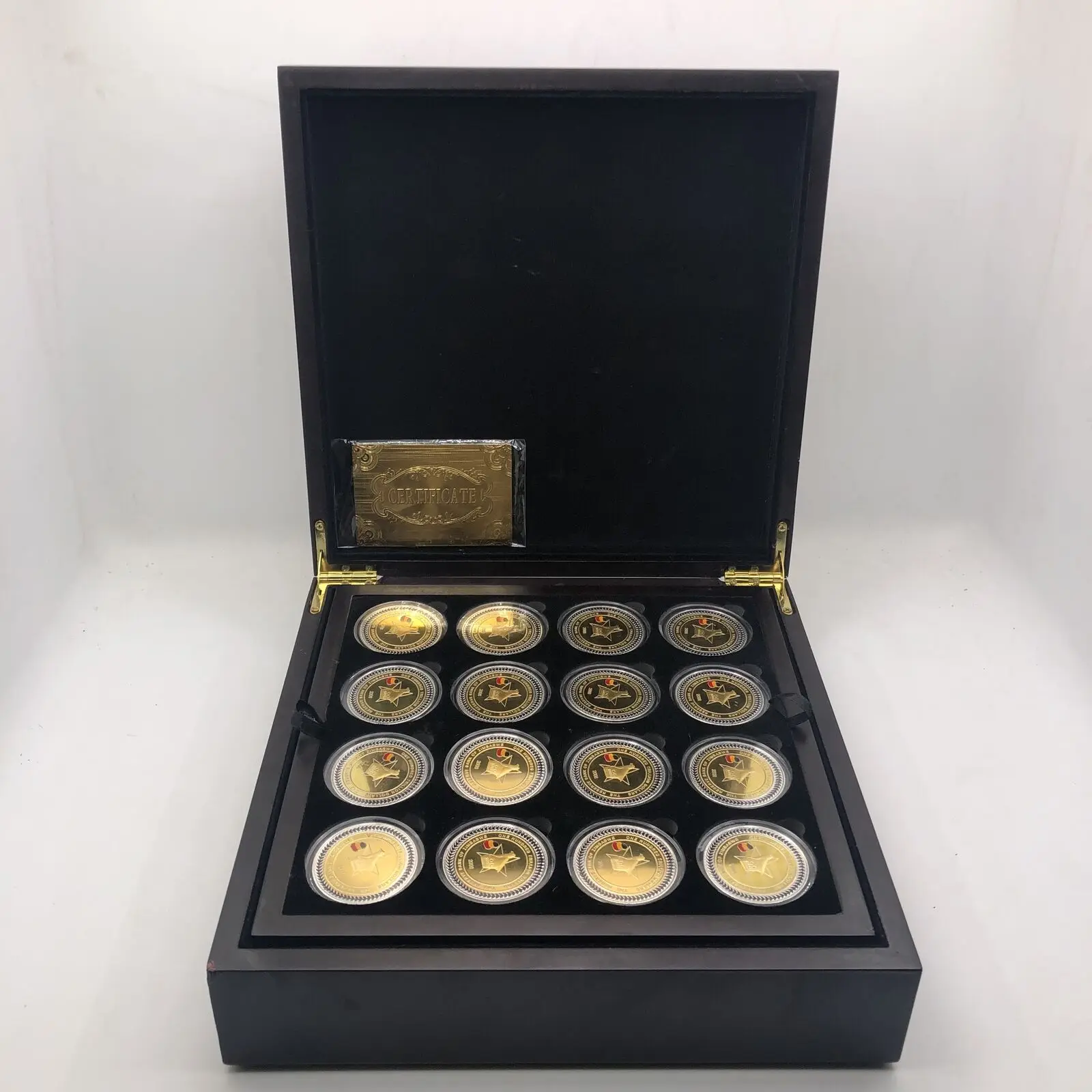 We have 64 Zimbabwe coins paired with a four layer exquisite display box for collection and commemoration