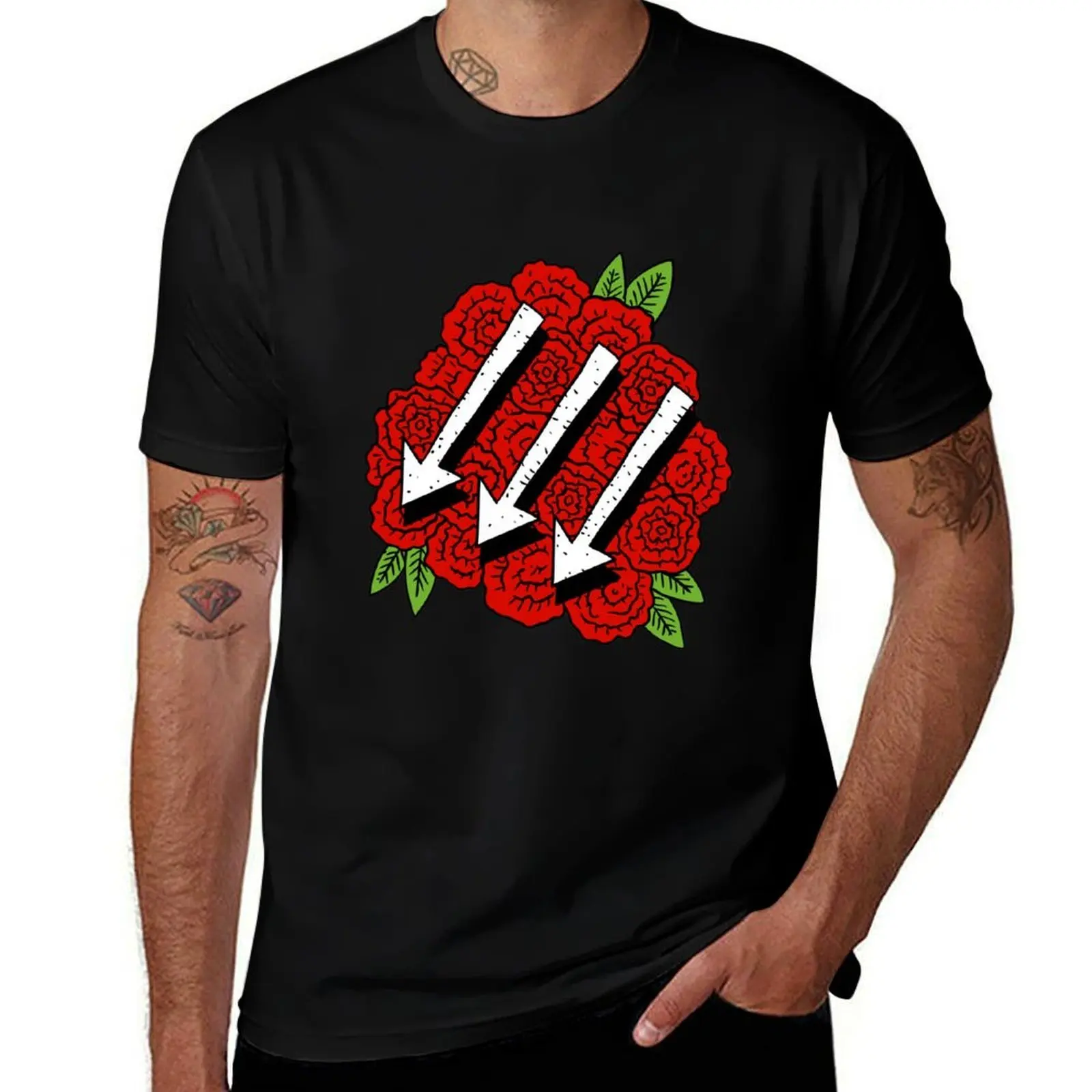 

anti-facist symbol. 3 arrows with roses. T-Shirt t shirt man cotton t shirts for man pack cotton T-Shirt