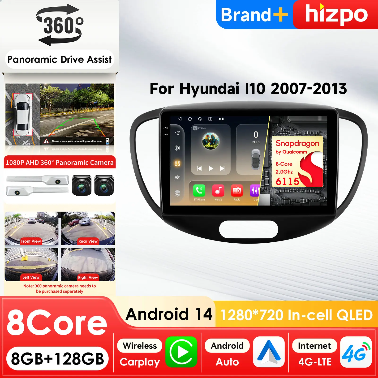 

Автомобильный мультимедийный плеер Hizpo на Android для Snapdragon для Hyundai I30 2007-2013 с GPS, Carplay, 4G, AI-экраном и Wi-Fi
