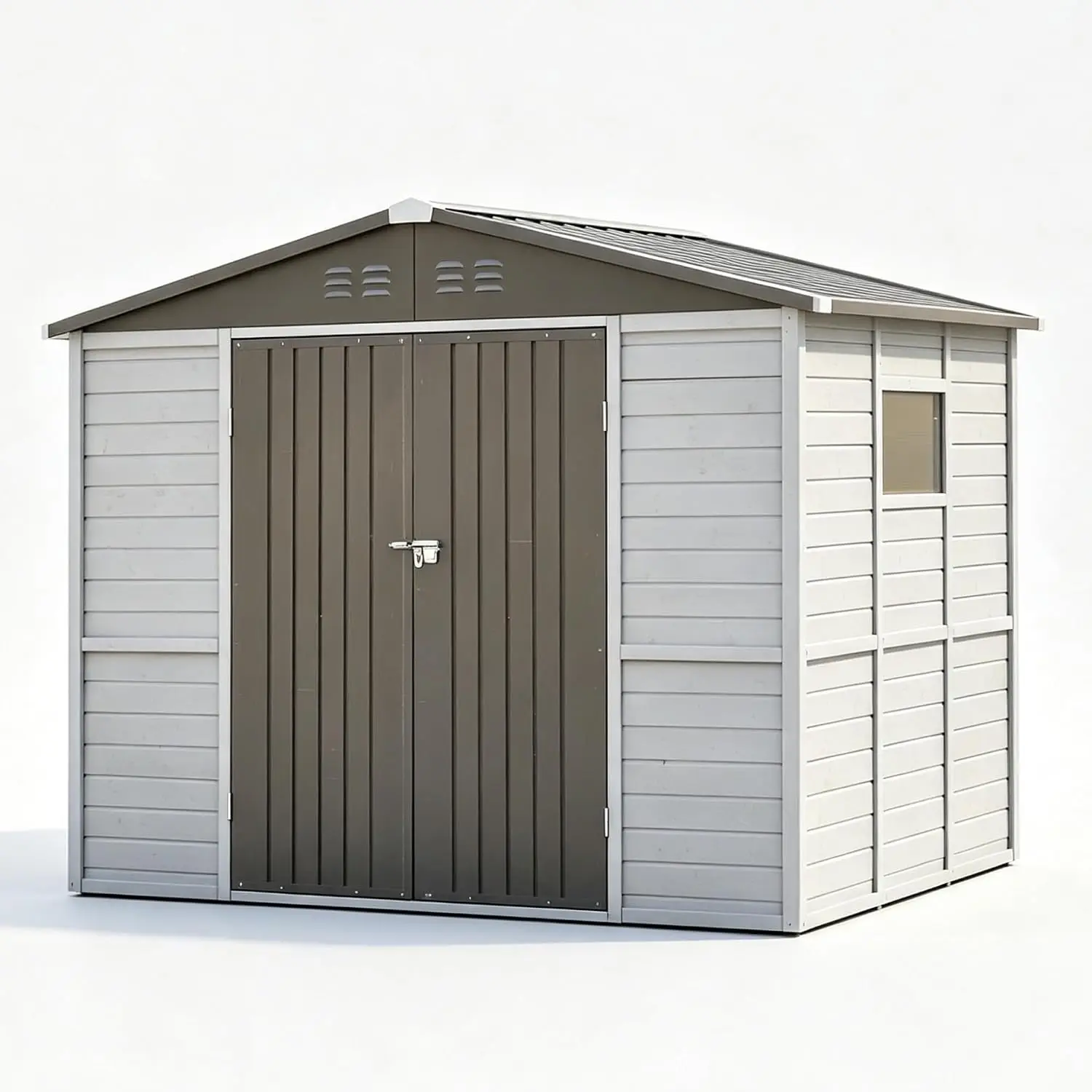 8x16x7.6ft Resin Outdoor Storage Shed with Floor, Weatherproof Garden Tool House for Backyard Patio, White Brown, Customized