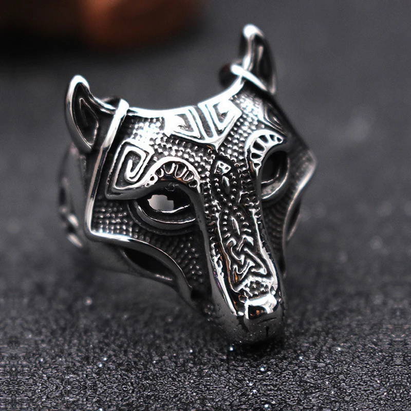 Men's Viking Wolf Ring Stainless Steel Celtics Spiral Knot Ring Women Man Nordic Viking Amulet Jewelry