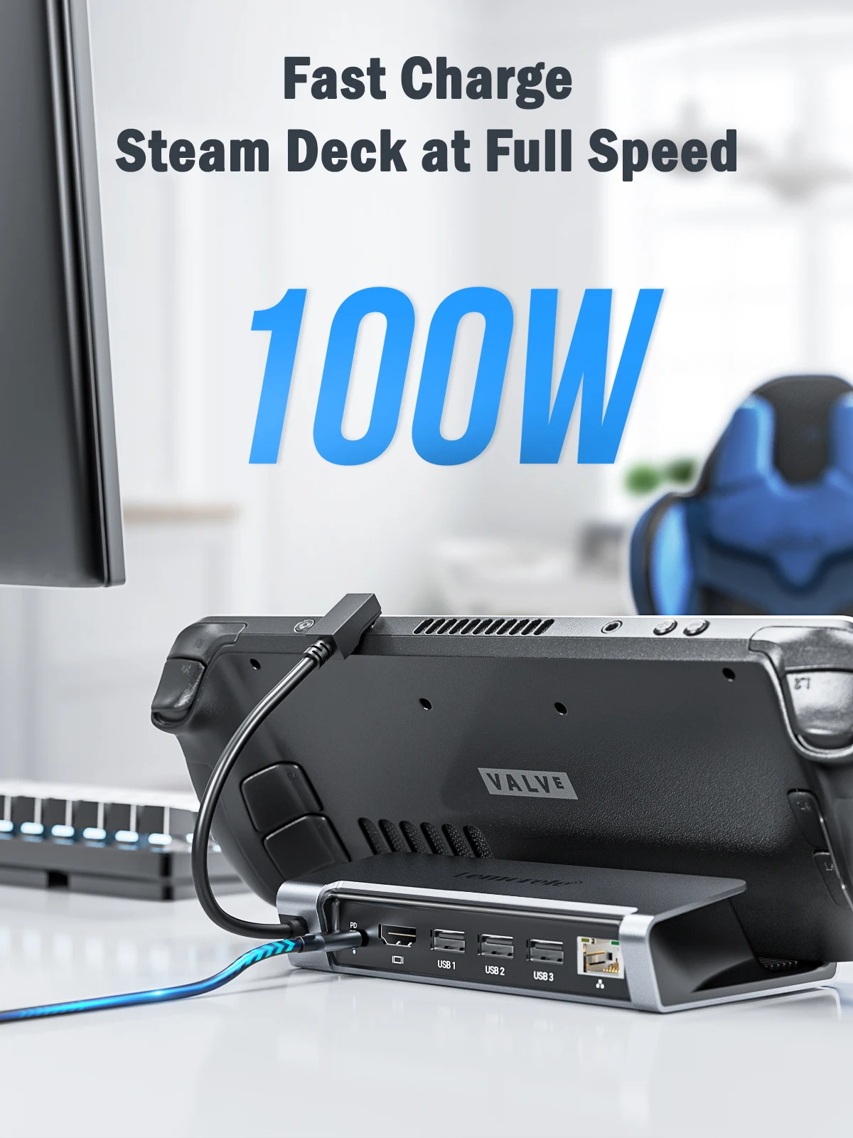 Lemorele Steam Deck Dock Accessories Steamdeck Console Case USB-C to HDMI PD100W Gigabit Ethernet Console Hub Holder Dock