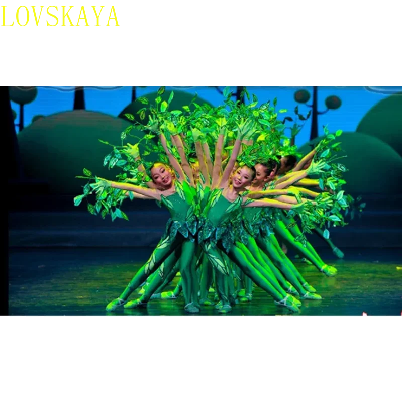 2024 nuevo traje de árbol pequeño traje de baile de árbol grande actuación integrada de hojas para niños nuevo traje de baile para niños