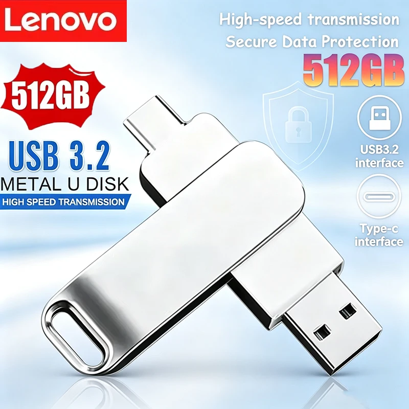 Lenovo USB3.2 USB Flash Drive 512GB OTG Pen Drive High Speed Type-C Flash Disk Real Capacity Metal Pendrive For Phone Computer
