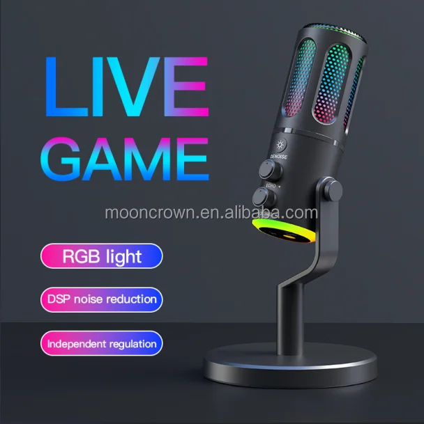 2025 New Professional Live Streaming USB Mic Podcast Recording Condenser Mic Game RGB Light Condenser Mike for Phone and Laptop