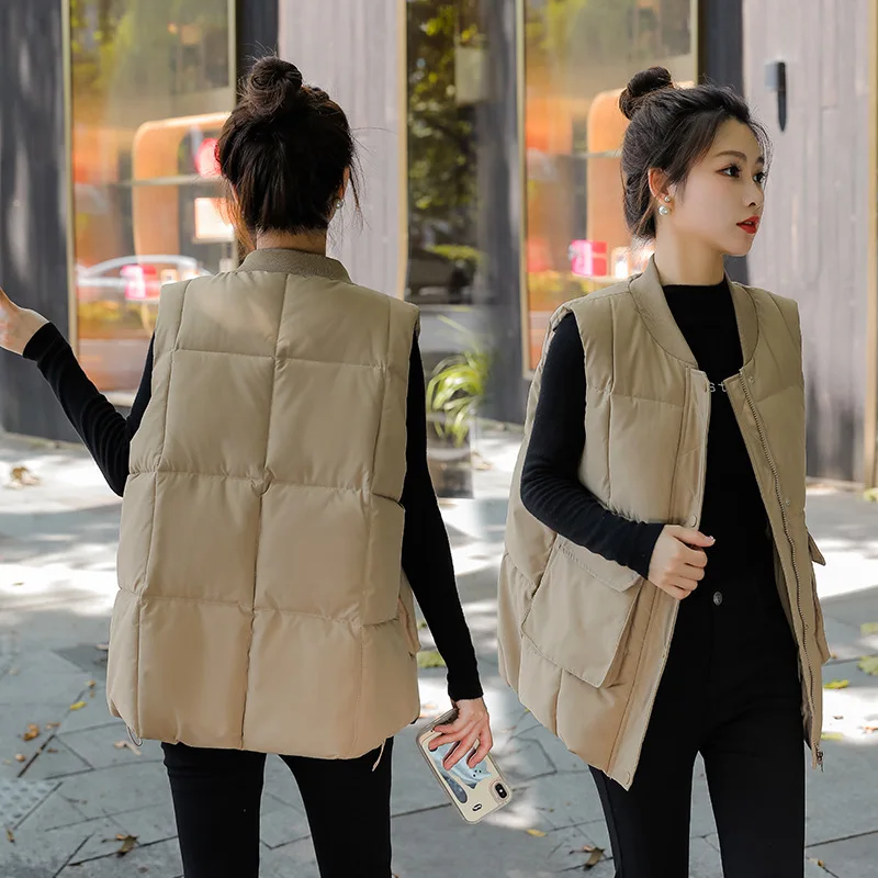 

2022 Autumn Winter New Women's Cotton Vest Stand Collar Sleeveless Casual Fashion Outerwear Waistcoat Jacket