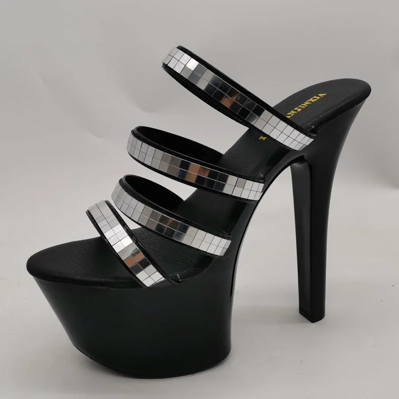 

LAIJIANJINXIA New PU Sexy Exotic Pole Dancing Shoes Summer Women Slippers 17CM High Heels Size 34-46 G024