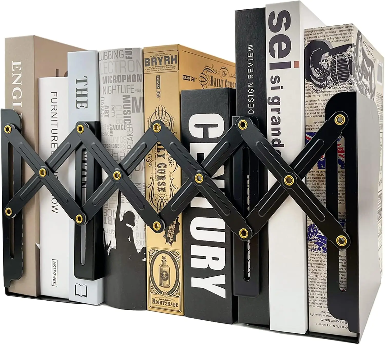 

Adjustable Bookends for Heavy Books, Non-Skid Metal Bookend with 3 Compartments for Bookshelf Desk Organizer, Black