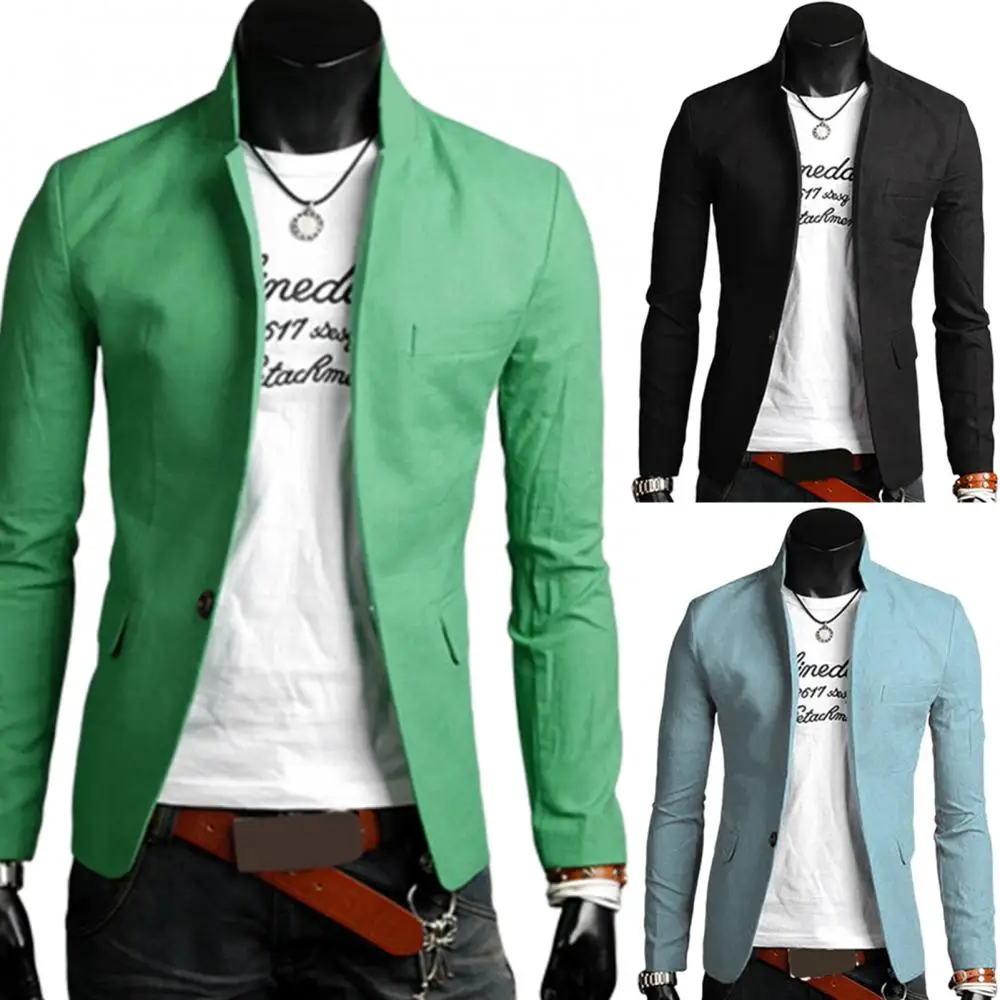 

2026 Business Blazers Mens Solid Color Lapel Collar Buttons Suit Coat Autumn Casual Slim Fit Suit Coat Blazer Groom Men Jackect