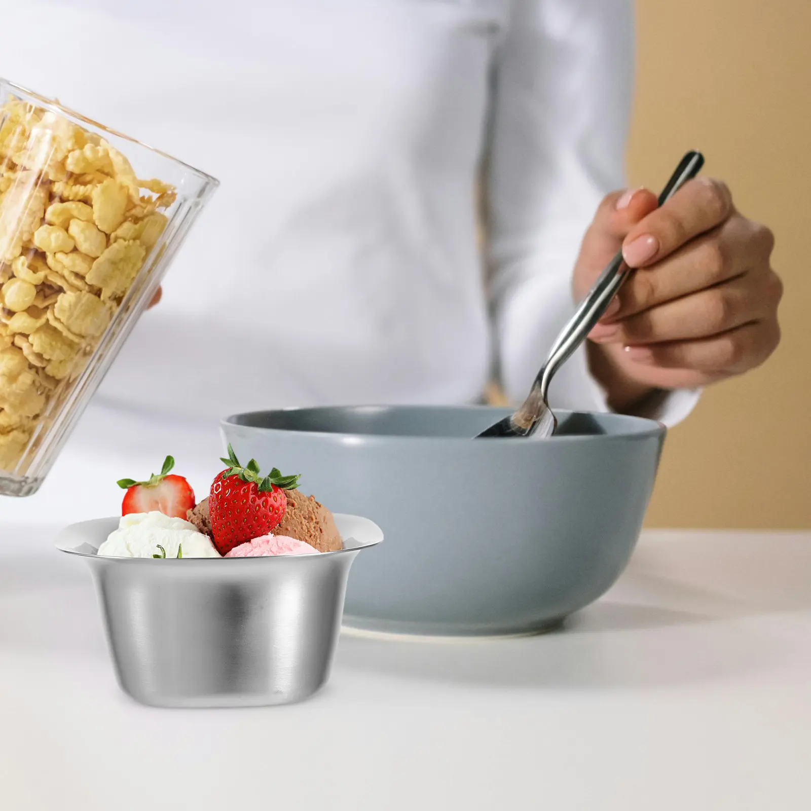 Small Stainless Steel Snack Bowls Square Stackable Stackable Space Saving Kitchen Ice Cream Dipping Sauce Serving Dish Home