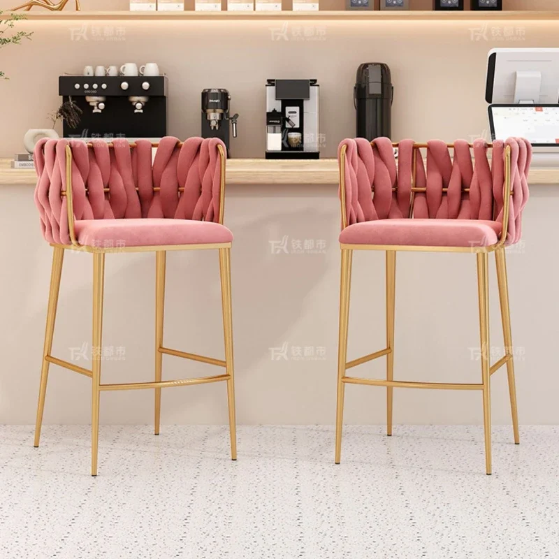 

Simple Home Bar Cashier High Stool Web Celebrity Light Luxury Chair for Nail Shops Nordic Designer Bar FurnitureHigh