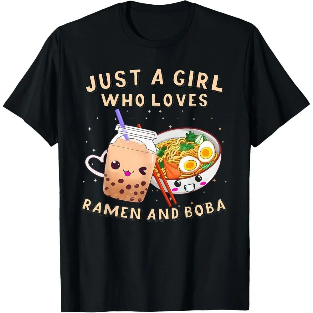 Just A Girl Who Loves Ramen and Boba Tea Bubble Tea Japanese Gift Women T-Shirt  Summer Fit Sweatshirt for Daily Wear Tees Tops