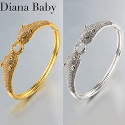 Gold Silver Color Leopard Head Bracelets For Women Men 18K Gold Plated Bangle Luxury CZ Zircon Fashion Punk Jewelry Gifts