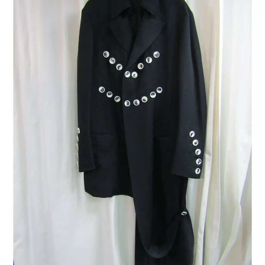 TOP-YAMAMOTO ® Dark black mid-length trench coat men's loose overcoat with multiple buttons