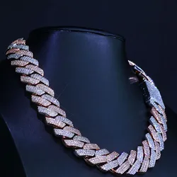 NY Hip Hop Cuban Link Chain Jewelry 20MM Width 3 Rows CZ Men Iced Out Cuban Chains Bling Cubic Zirconial Brass Necklace 