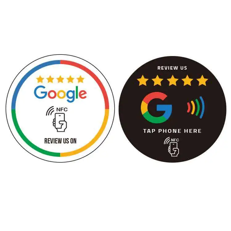NFC Google Review Sticker NTAG215 Chip Acrylic Table Tap Card with 3M Adhesive Back, Tap to Leave Feedback Dynamic QR Code Conta