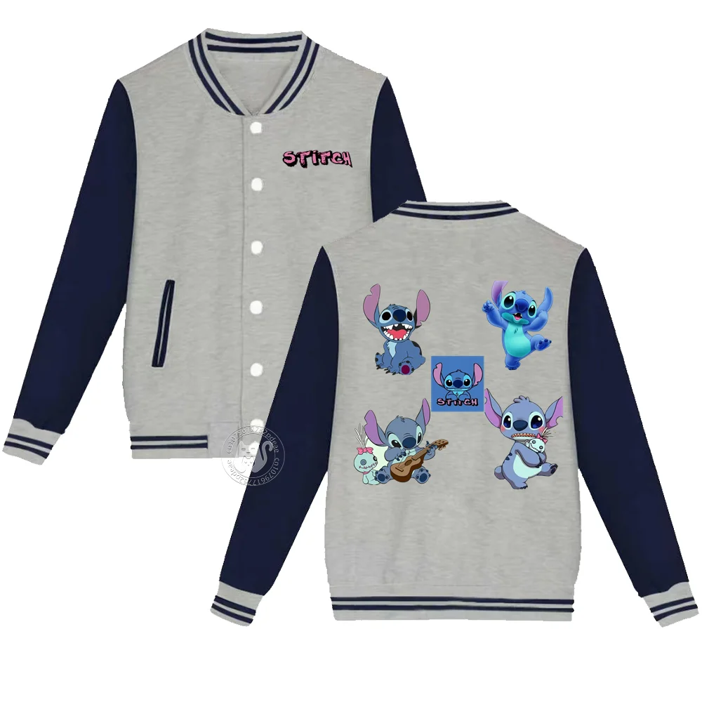 Disney Children\'s little Cartoon Stitch Pattern Printed Student Boys Girls Thick Warm Jacket Jacket Fall Winter baseball uniform