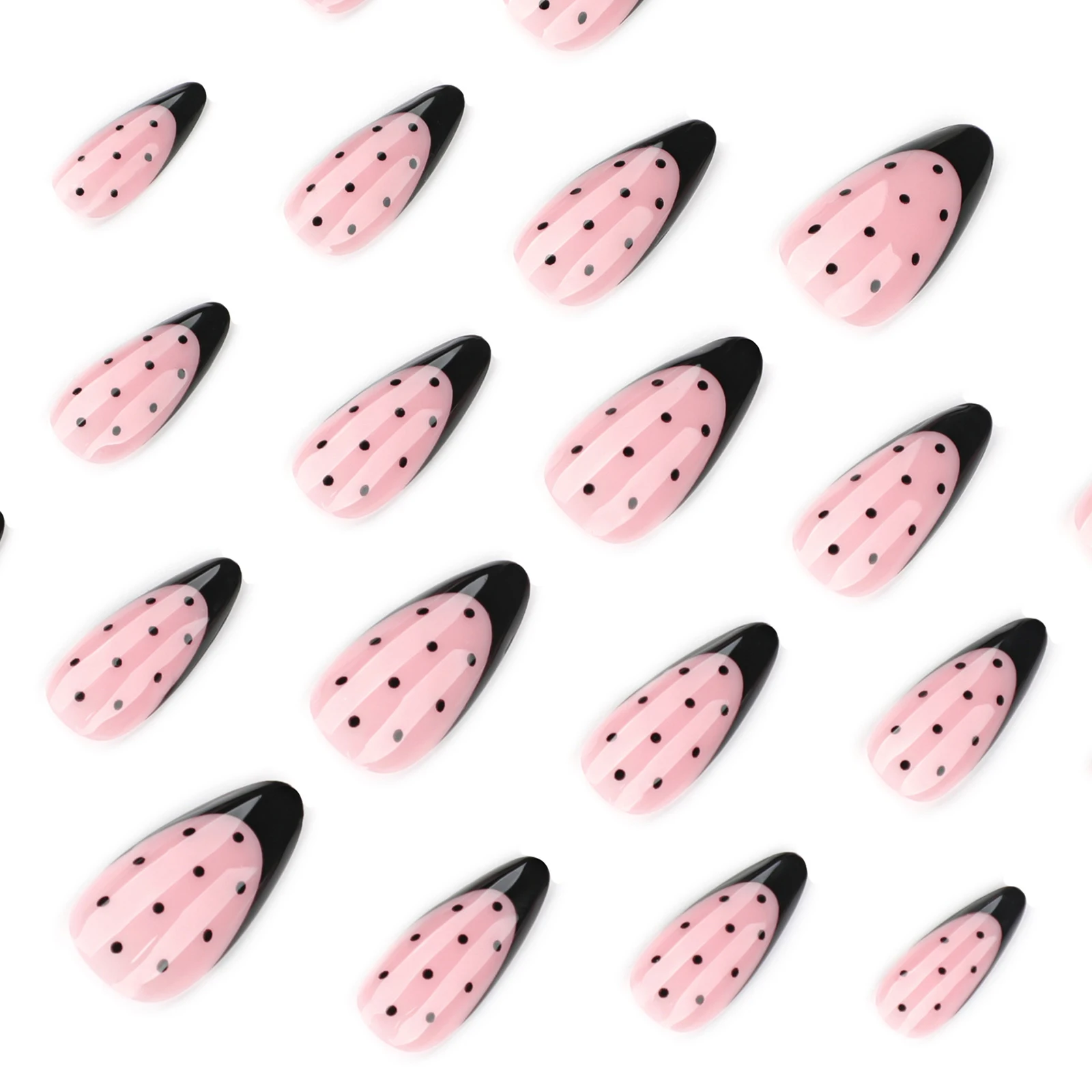 French Black Polka Dot Almond False Nails 24 Pieces Elegant Retro Design Comfort Fit Manicure Kit