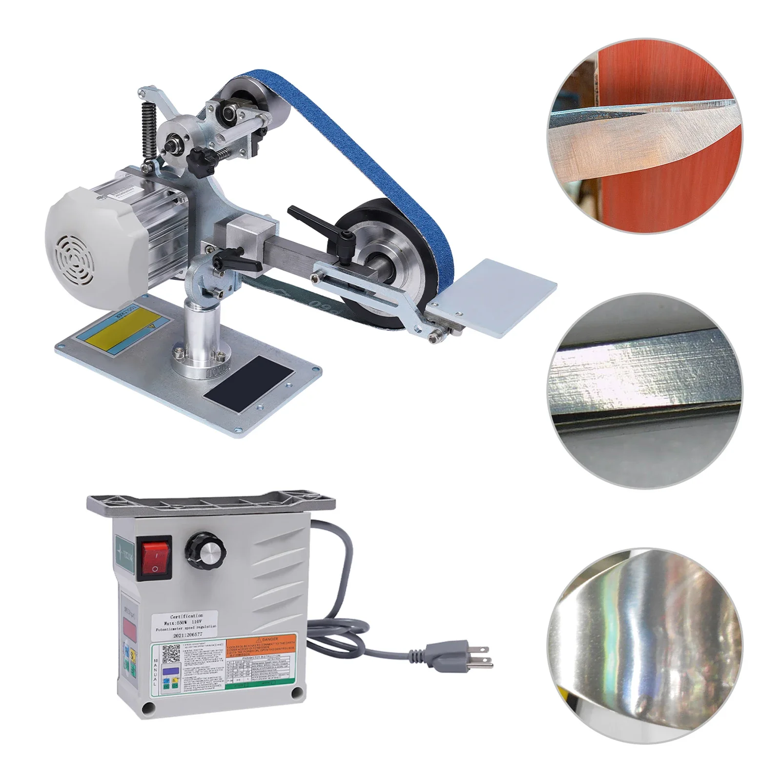 CNCEST Belt Sander W/ Brushless Motor, Bench Grinder Knife Sharpener W/ Large Table Polishing Sander 2 Sanding Ways