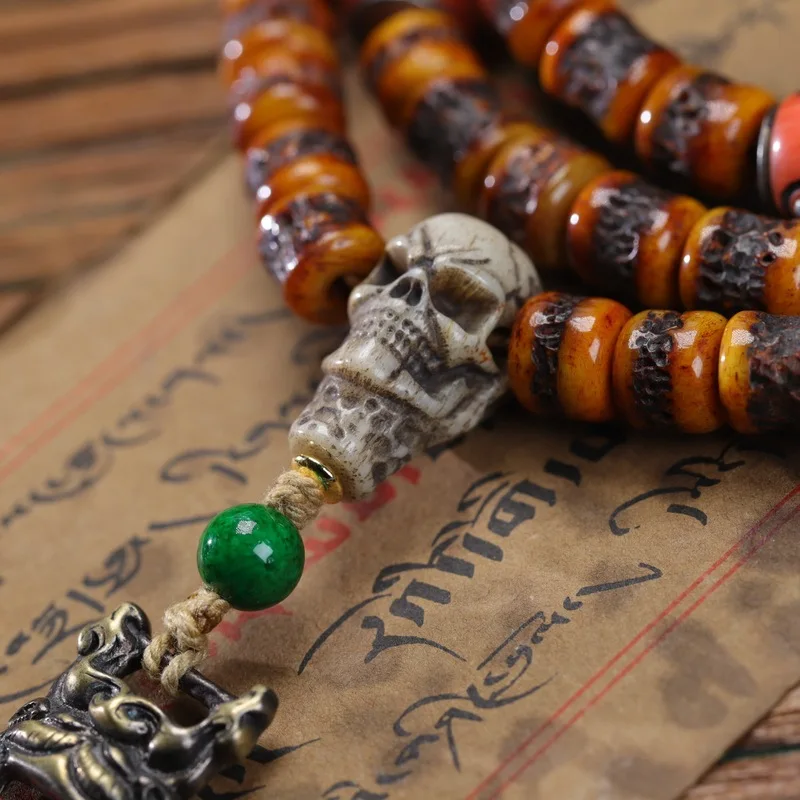 yak skull bead set 108 beads, yellow material multi-strand bracelet Tibetan style